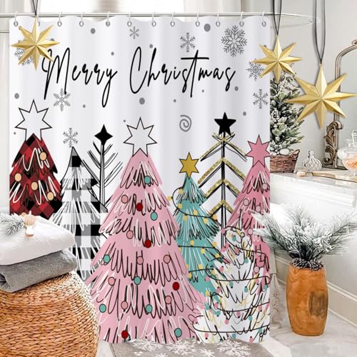 Christmas Buffalo Check Shower Curtain - 72x72 Inch Waterproof Fabric