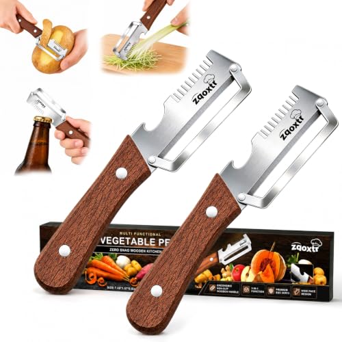 3-in-1 Vegetable Peeler Set (Pack of 2) - Stainless Steel & Wooden Handle
