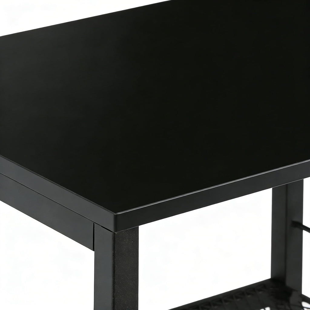 MOOACE 3 Tier End Table with Wheel, Rolling Storage Shelf Side Table Nightstand for Bedroom Kitchen Living Room Office, Stable Metal Frame and Wood Top, Black