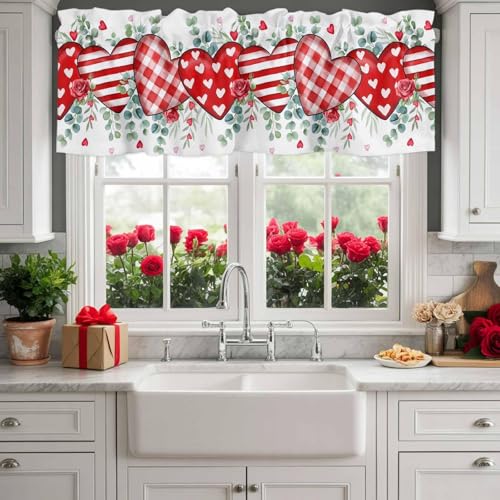 Valentine's Day Heart Valance Curtain 54x18 Inch for Windows