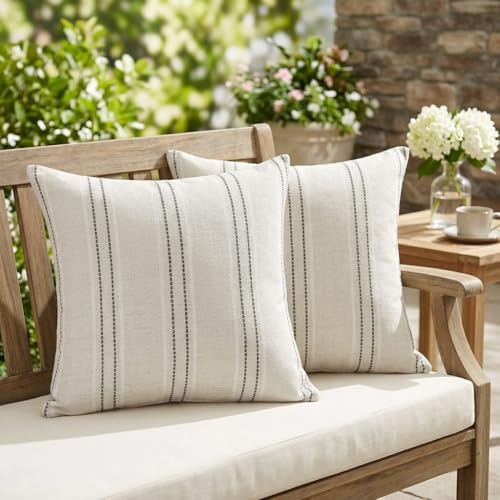 Set of 2 Grey Striped Throw Pillow Covers - 18x18 Inch Cotton & Linen for Home Decor