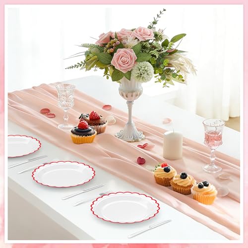 30 Pcs Red Scalloped Paper Plates - 7 & 9 Inch for Parties