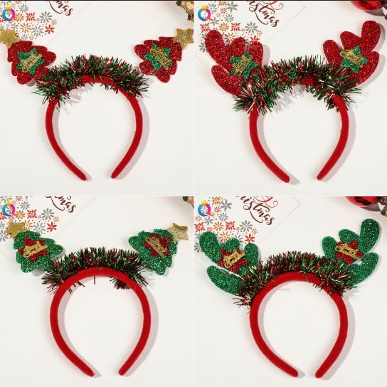 Christmas Headbands 4-Pack Glitter Tree & Antler Hair Accessories