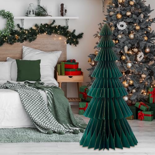 Large Honeycomb Paper Christmas Tree - Dark Green, 2ft 6in - Holiday Decor