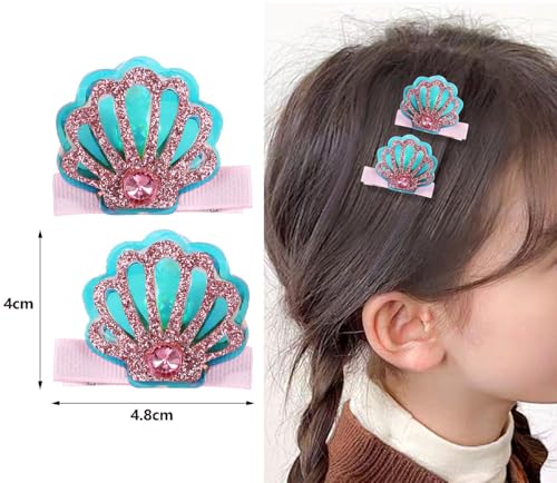 SICOPEE Glitter Hair Clips for Girls - 3 Pairs Sparkle Seashell and Cloud Hair Pins