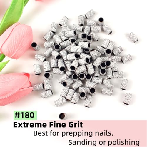 TKYZMS 100 Pcs 180 Grit White Nail Sanding Bands with Mandrel Bit