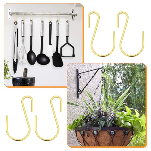 LIQWEI 60 Pcs 1-Inch S Hooks for Hanging, Gold Metal Utility Hooks