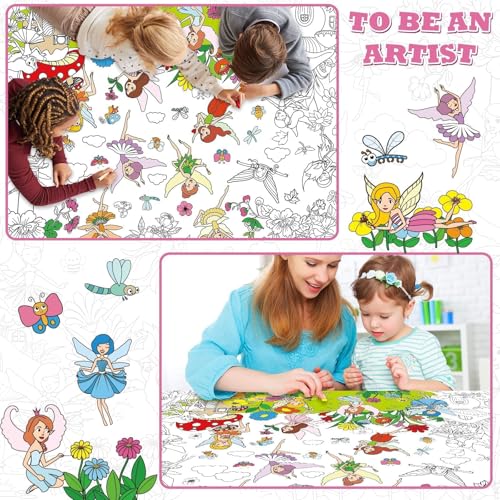 Giant Fairy Garden Coloring Poster - Large 31.5" x 43" Floral Tablecloth