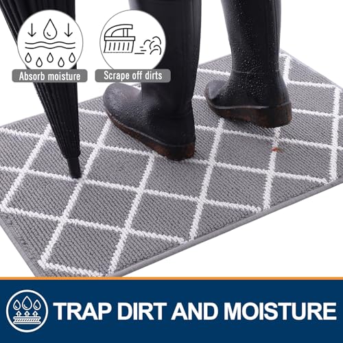 Finchitty Indoor Door Mat, 32" x 20" Grey Non-Slip Absorbent Floor Mat