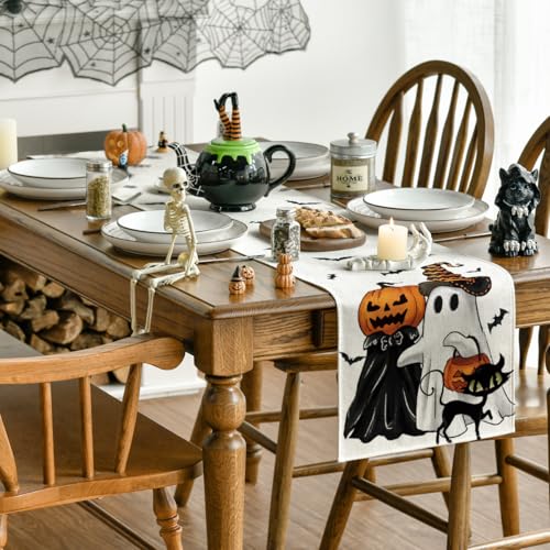Halloween Table Runner 13x120 Inch Beige Spun Polyester for Party Decor