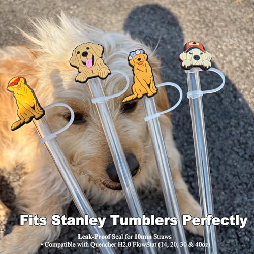Golden Retriever Silicone Straw Covers 4PCs - Playful Dog-Themed Drink Toppers