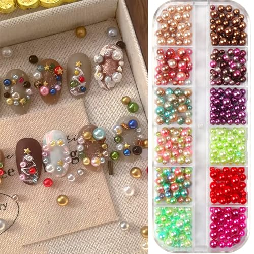 12 Grid Christmas Nail Charms 3D Resin Beads & Rhinestones DIY Art