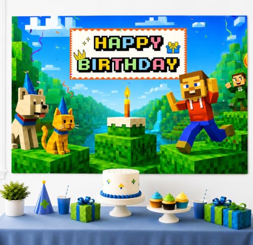 Gaming Birthday Banner for Boys - 6x4ft Happy Birthday Sign