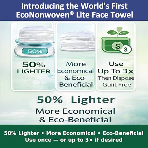 Eco-Nonwoven Disposable Face Towels, XL Lint-Free Cleansing Wipes, 50 Ct