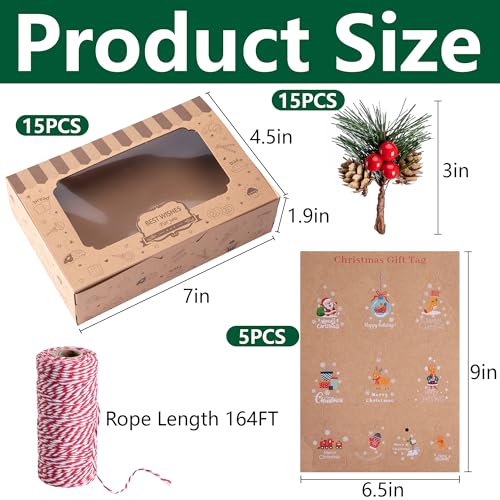 Christmas Cookie Gift Box Set with Pine Picks - 36 Pack Holiday Bakery Packaging