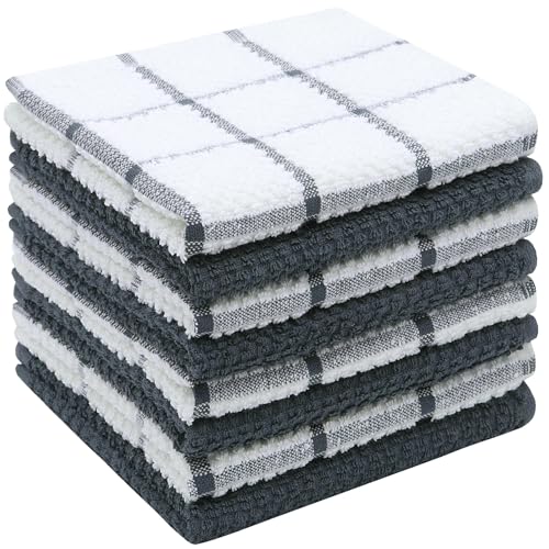 8-Pack Cotton Dish Cloths, 12x12 Inch Absorbent Kitchen Rags - Grey