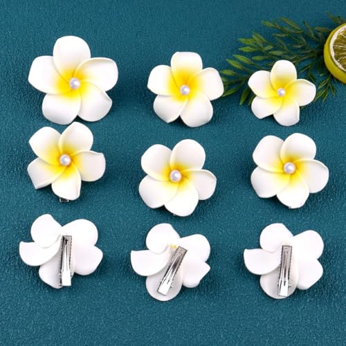 White Plumeria Flower Hair Clips 5cm Tropical Hair Barrettes 10 Pack