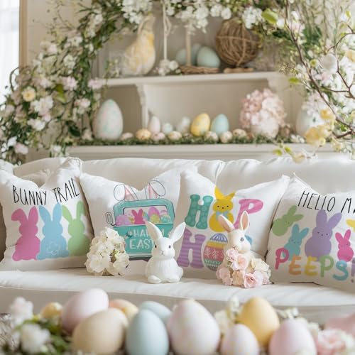 GEEORY Easter Pillow Covers 18x18, Set of 4 Farmhouse Spring Throw Pillows