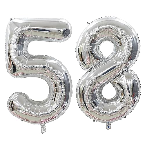 40 Inch Silver Number 58 Foil Balloon for 58th Birthday Party and Anniversary