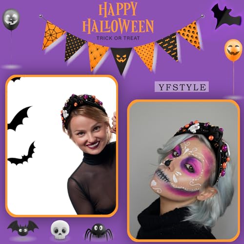 yfstyle Halloween Pumpkin Ghost Rhinestone Knotted Headband