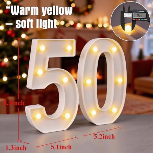 50th Birthday LED Marquee Number Lights - 8.66 Inch Light Up 50 Sign