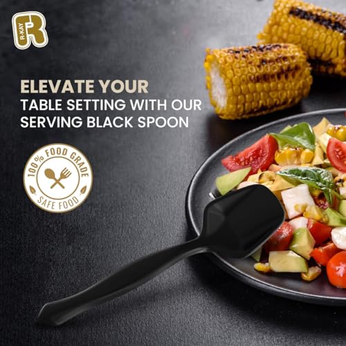 12 Pack Heavy Duty Black Plastic Serving Spoons - Elegant Disposable Utensils for Parties & Gatherings