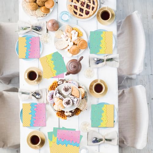 Merriva Ice Cream Cone Paper Napkins - 50 Count Disposable Dessert Napkins