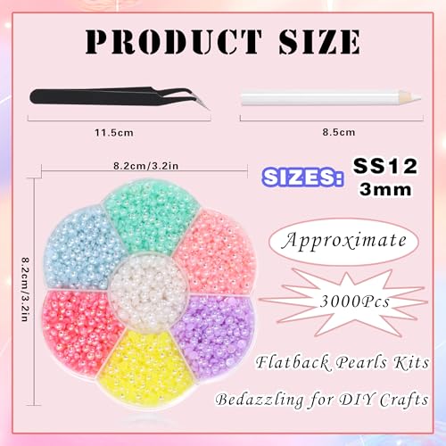 RODAKY 3000Pcs 3mm Flatback Half Pearls for Nail Art and Crafting