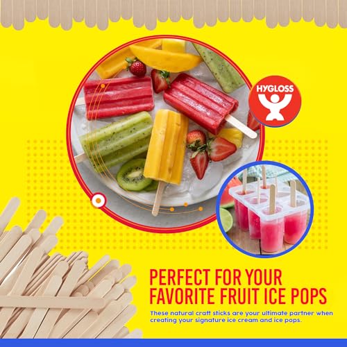 Hygloss Natural Wood Jumbo Craft Sticks 6-Inch 100 Count Popsicle Sticks