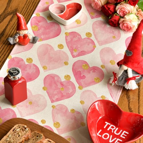 Pink Hearts Valentine's Table Runner 13x90 Inch Home Decor for Dining