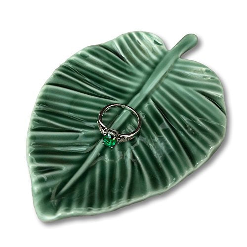 HOME SMILE Leaf Trinket Dish - Decorative Ceramic Jewelry Holder for Rings & Small Accessories, Wedding & Gift Idea