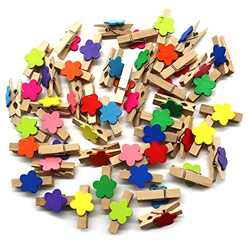 EastyGold Mini Wooden Photo Clips – 50 Pack, 35mm Colorful Flower Clothespins