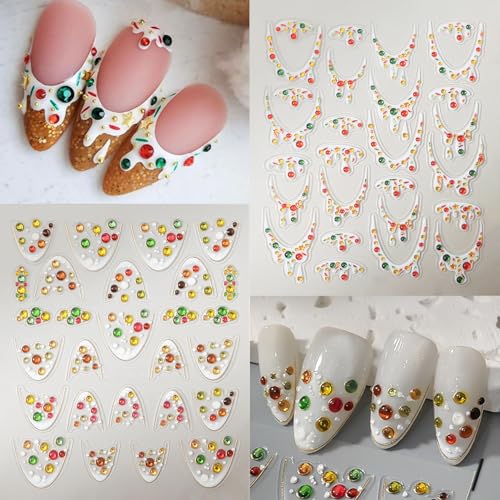 BUNLVDI 5D Relief Christmas Nail Stickers & Gem Rhinestone Decals