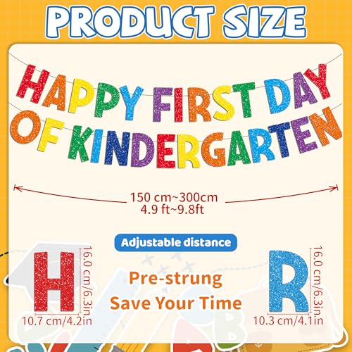 Happy First Day of Kindergarten Decorations Set - Banner & Swirls