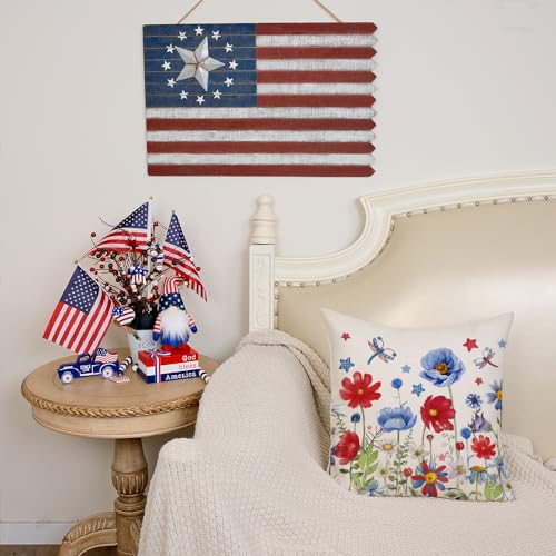 AACORS 4th of July Pillow Cover 16x16 Patriotic USA Flower Decor