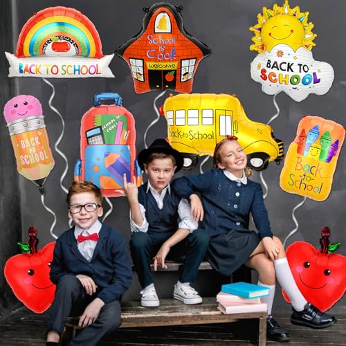 9Pcs Back to School Foil Balloon Set - School Bus, Pencil & Crayon Decor (3)