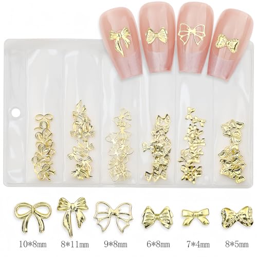 400Pcs Gold and Silver Bow Nail Charms Shiny Rhinestone Bows for DIY Manicure
