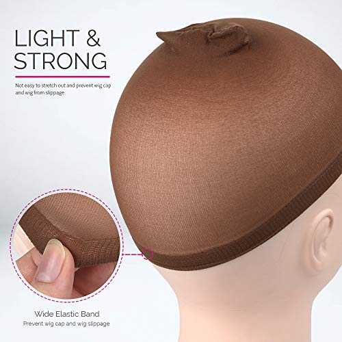 Fandamei Dark Brown Nylon Wig Caps 4 Pcs Stretchy Stocking Caps