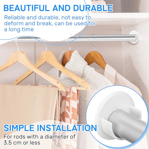 4Pcs White Closet Rod Holders - Heavy Duty Plastic Support Brackets