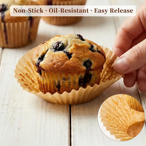 KORCCI Unbleached Parchment Cupcake Liners 200 Pack Non-Stick Muffin Cups