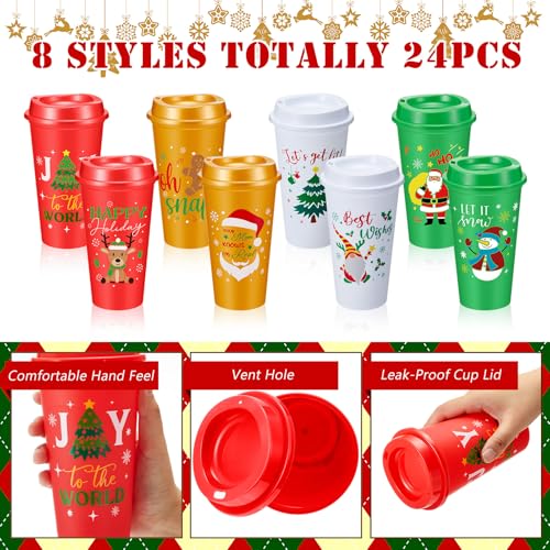 24 Pcs Christmas Coffee Tumblers with Lids - 16 oz Winter Gift Set