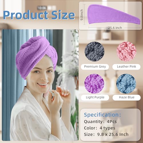 Amrules Hair Towel Wraps - 4 Pack Quick-Dry Turbans for All Hair Types