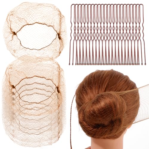 Giantree Brown Hair Nets and U-Shaped Pins Set for Buns Ballet and Work