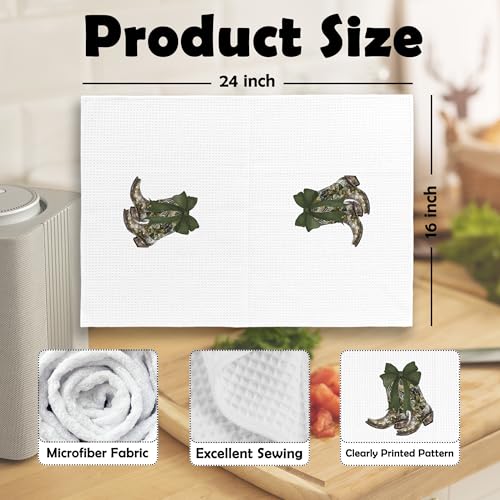Green Bow Kitchen Dish Towels Set of 2 - Stylish Cowgirl Decor