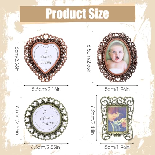 Vintage Mini Picture Frame Set of 4 - Antique Gold Metal Frames
