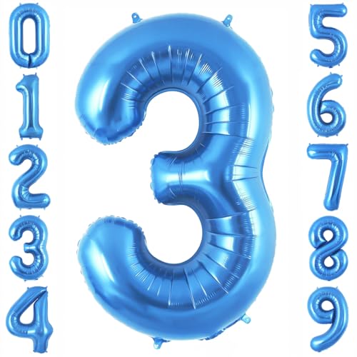 40 Inch Blue Number 3 Balloon - Helium Foil Birthday Decoration