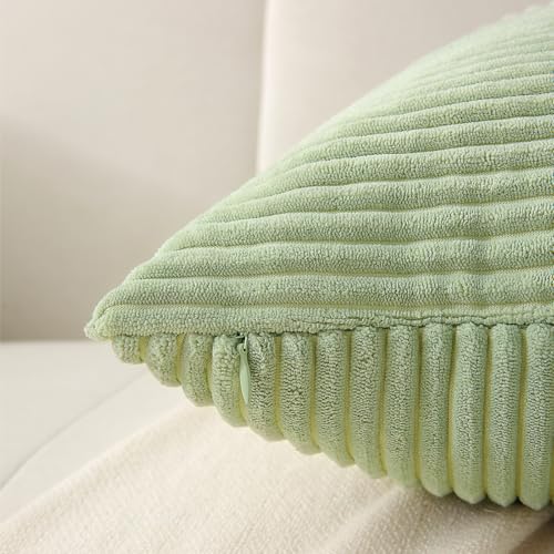 Sage Green Corduroy Lumbar Throw Pillow Cover, 14x24 Inch Textured Cushion