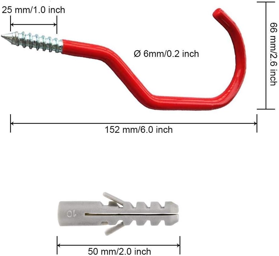 Bike Hooks - Heavy Duty Bicycle Storage Hooks by [Brand Name] | Set of 6 Screw-In Utility Hangers for Garage & Shed - Plastic Coated Red