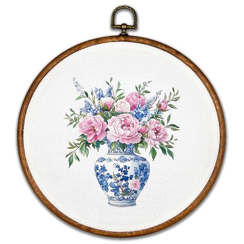 BCUANGD Blue and White Round Wall Art - Floral Canvas Decor 10"