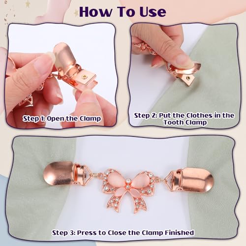 3 Pcs Rhinestone Bow Cinch Clips for Cardigans & Sweaters